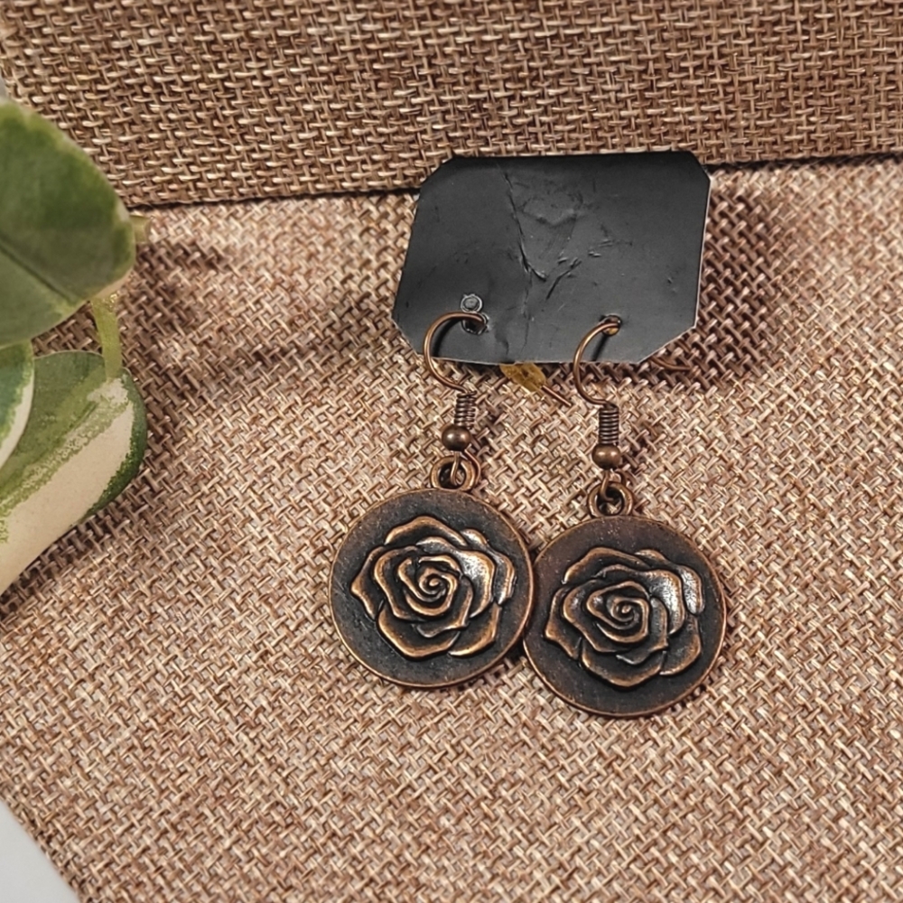 Bronze Colored Rose Design Earrings